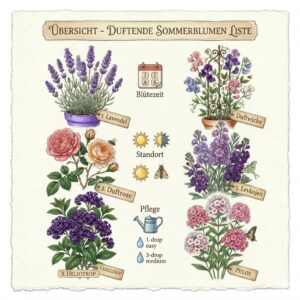 Infografik mit einer Übersicht über duftende sommerblumen für garten.