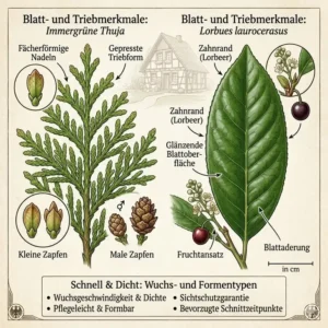 Schnell dichte heckenpflanzen mit Blüten und herbstlicher Laubfärbung.