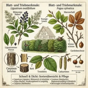 Skizze zum optimalen Pflanzabstand für schnell dichte heckenpflanzen.