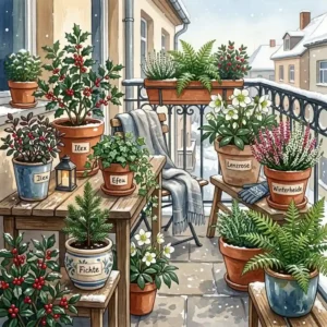 Evergreen holly in a pot as structure-providing winterharte pflanzen für nordbalkon.