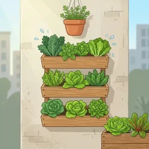 A vertical wall planter showcasing different essbare pflanzen für urban gardening.