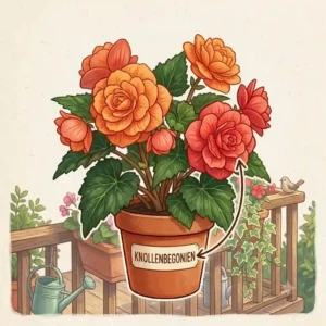 An artistic depiction of vibrant orange Begonien suitable as balkonpflanzen für halbschatten (balcony plants for partial shade).