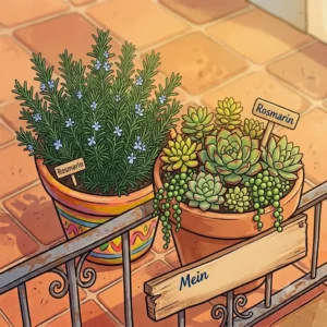 "A small olive tree in a terracotta pot, a drought-tolerant pflanzen fuer sued-balkon hitzebestaendig choice."