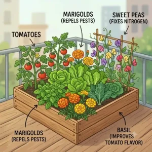 Companion planting techniques used for essbare pflanzen für urban gardening.