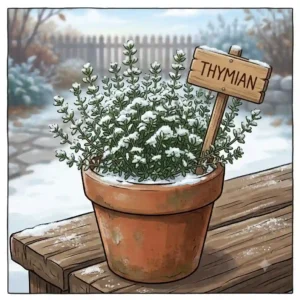 Protecting hardy herbs (Kräuterpflanzen winterhart) in winter with straw and burlap