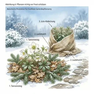 A garden bed covered with fir branches to protect sensitive frostfeste pflanzen für garten from frost.