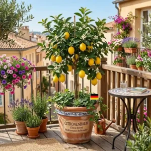 Illustration visualizing the joy of a bountiful harvest from 'obstpflanzen im topf für balkon' during the fruiting season