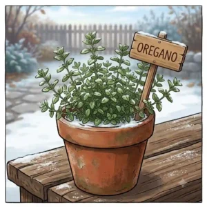 Flowering oregano (Kräuterpflanzen winterhart) surviving well in cold temperatures