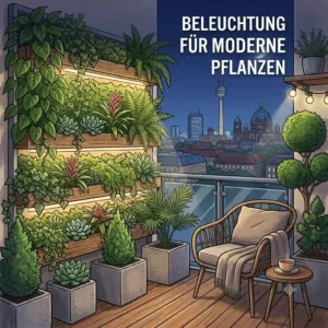 Night lighting for modern plants on a luxurious terrace.